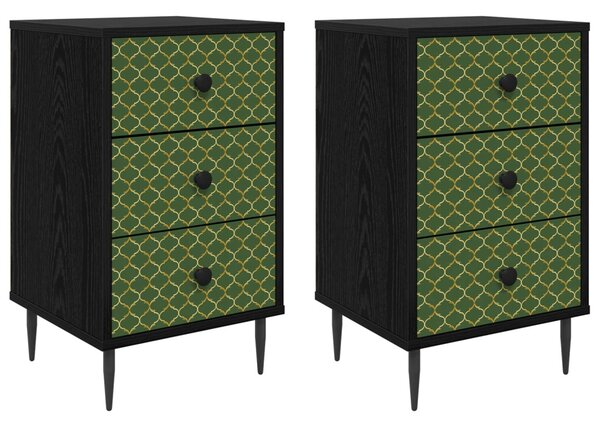Éjjeliszekrény GELEEN 2 db Fekete Tölgy 36 x 33 x 61 cm