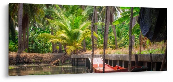 Kép - Fából készült hajó a csatornán, Thaiföld (120x50 cm)