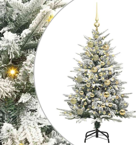 Műfenyő világítással és gömbkészlettel Zöld 120 cm PVC és PE