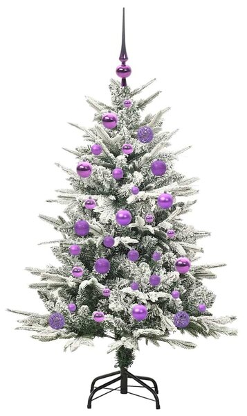 Műfenyő világítással és gömbkészlettel Zöld 120 cm PVC és PE