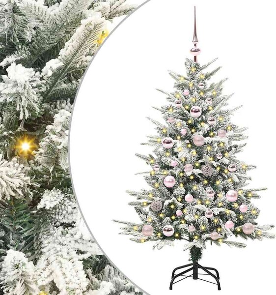Műfenyő világítással és gömbkészlettel Zöld 120 cm PVC és PE
