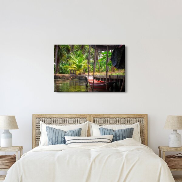 Kép - Fából készült hajó a csatornán, Thaiföld (90x60 cm)