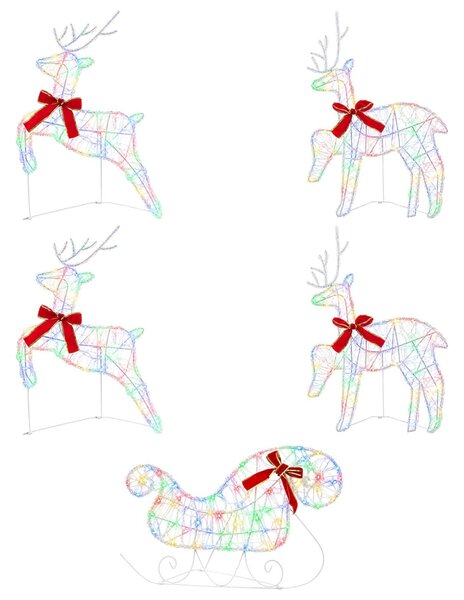 Karácsonyi rénszarvas szánnal 5 db 100 LED Többszínű