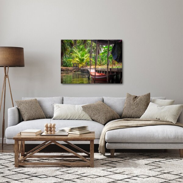 Kép - Fából készült hajó a csatornán, Thaiföld (70x50 cm)