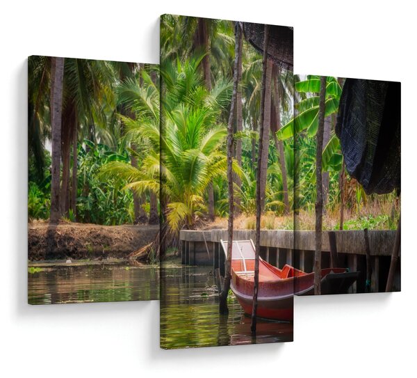 Kép - Fából készült hajó a csatornán, Thaiföld (90x60 cm)