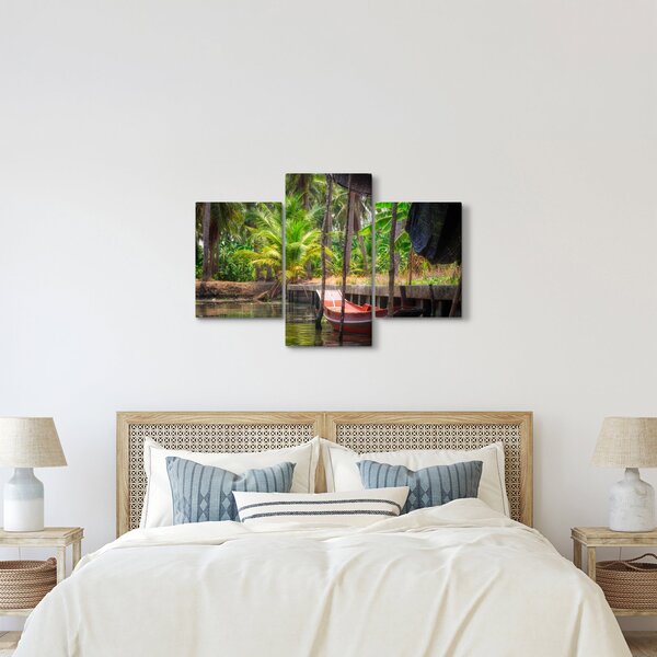 Kép - Fából készült hajó a csatornán, Thaiföld (90x60 cm)