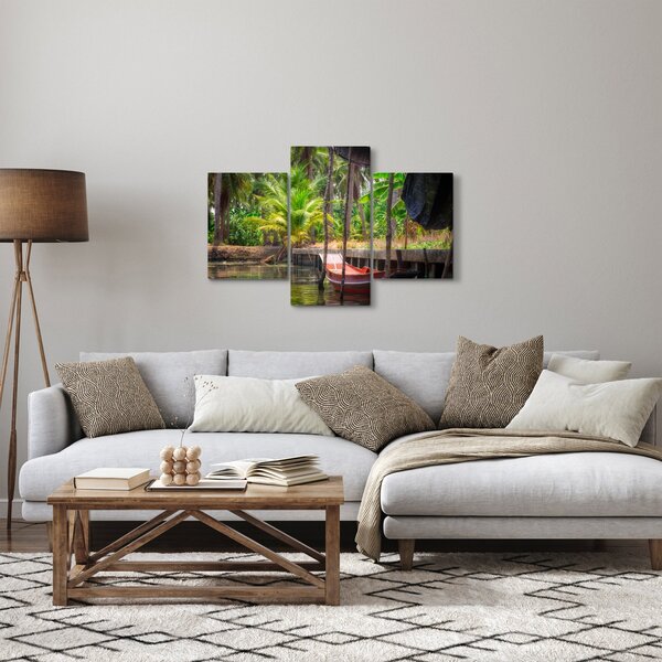 Kép - Fából készült hajó a csatornán, Thaiföld (90x60 cm)