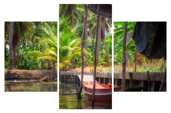 Kép - Fából készült hajó a csatornán, Thaiföld (90x60 cm)