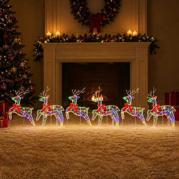 Karácsonyi rénszarvas 6 db 80 LED Többszínű 43 x 19 x 65 cm