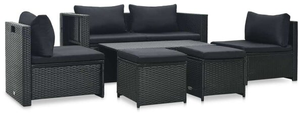 VidaXL Polyrattan Kerti Bútorszett - 6 részes - Fekete
