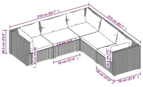 VidaXL Polyrattan Kerti Ülőgarnitúra - 5 részes - Szürke