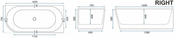 Fürdőkád BELLANTO RIGHT 170cm