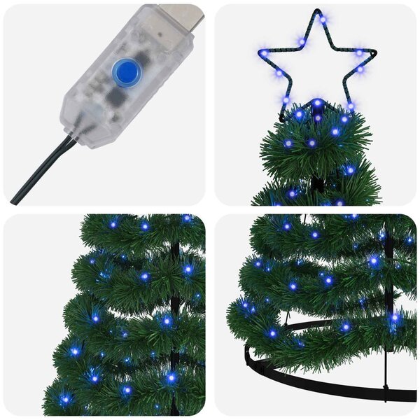 LED-es csillámos műfenyő talppal EKENAS 180 cm 220 LED Kék