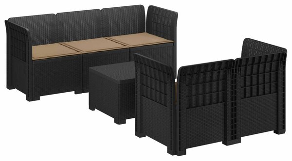 5-Személyes Kerti Kanapé Párnákkal Rattan Hatású PP