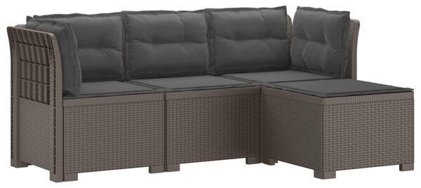 4-Fős Kerti Kanapé Párnákkal Rattan Kinézet PP Világosszürke