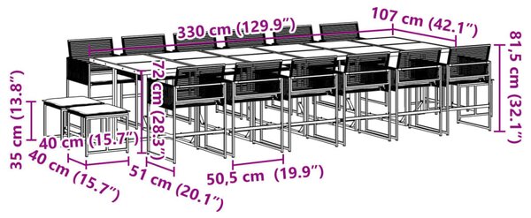 VidaXL - 17 Részes Kerti Étkezőgarnitúra - Polyrattan - Fekete