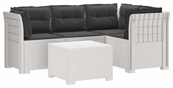 4-Fős Kerti Kanapé Párnákkal Rattan Kinézet PP Fehér