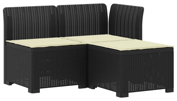 3-Fős Kerti Kanapé Párnákkal Rattan Hatással PP Antracitszürke
