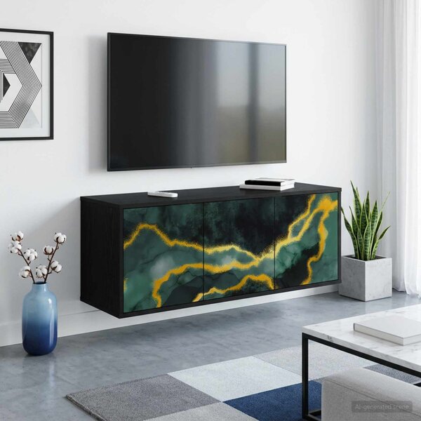 Falsítható TV Szekrény WIJHE 102 x 33 x 40 cm Fekete Tölgy