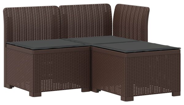 3-Fős Kerti Kanapé Párnákkal Rattan Hatással PP Barna