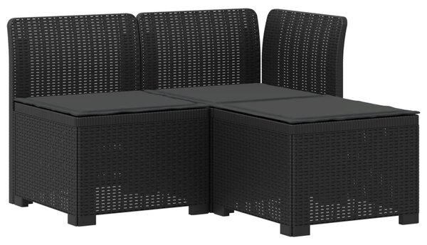 3-Fős Kerti Kanapé Párnákkal Rattan Hatással PP Antracitszürke
