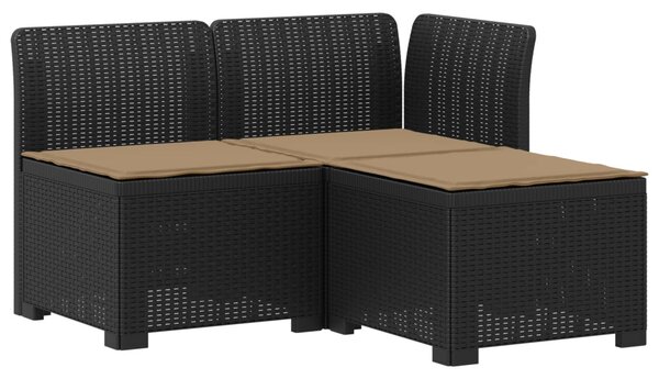 3-Fős Kerti Kanapé Párnákkal Rattan Hatással PP Antracitszürke