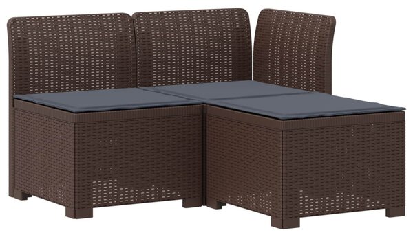 3-Fős Kerti Kanapé Párnákkal Rattan Hatással PP Barna