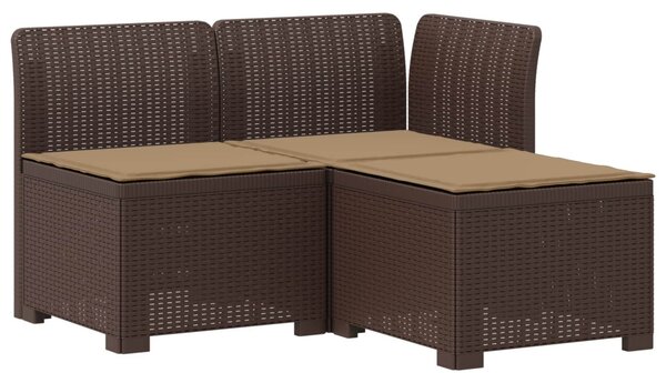3-Fős Kerti Kanapé Párnákkal Rattan Hatással PP Barna