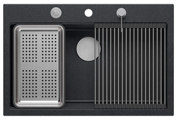 Gránit mosogató MARC 110 WORKSTATION Black Metallic