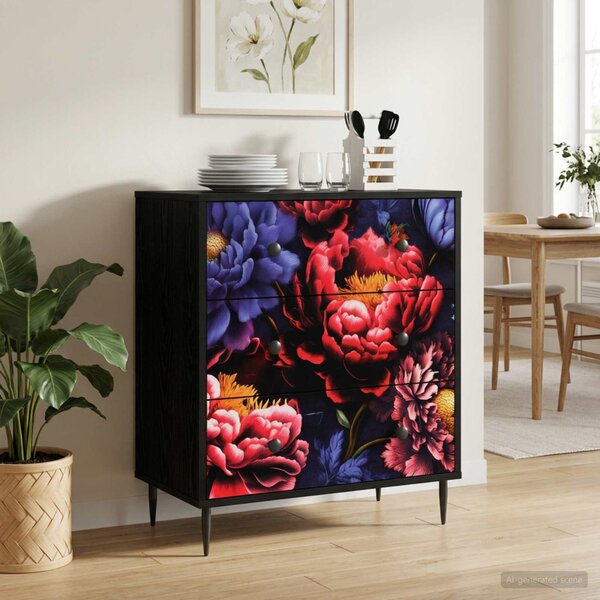 Fiókos szekrény KIEL Sötét peónia minta 66 x 36,5 x 76 cm