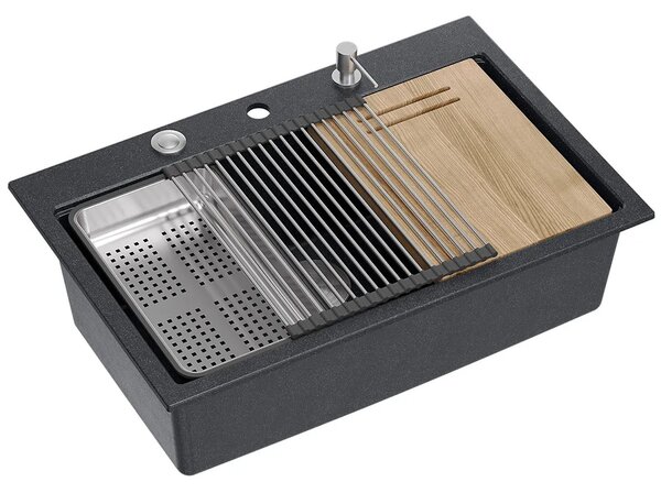 Gránit mosogató MARC 110 WORKSTATION Black Metallic