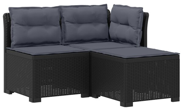 3-Fős Kerti Kanapé Párnákkal Rattan Hatással PP Antracitszürke