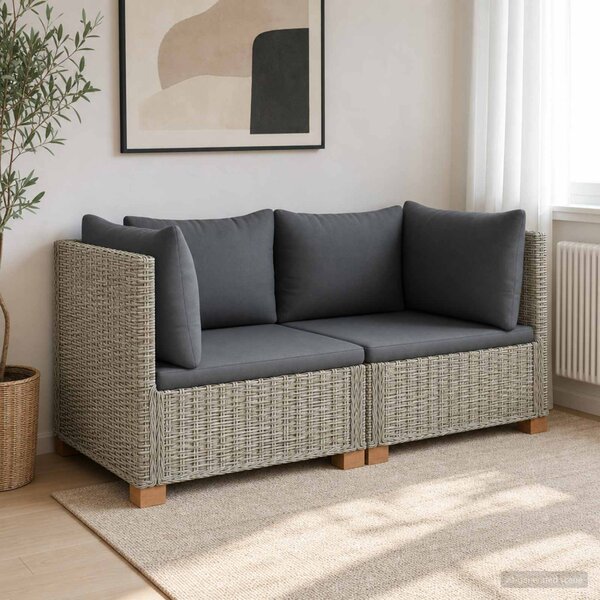 2 db Rattan Kerti Bútor Készlet Párnákkal GENDT Kubu Szürke