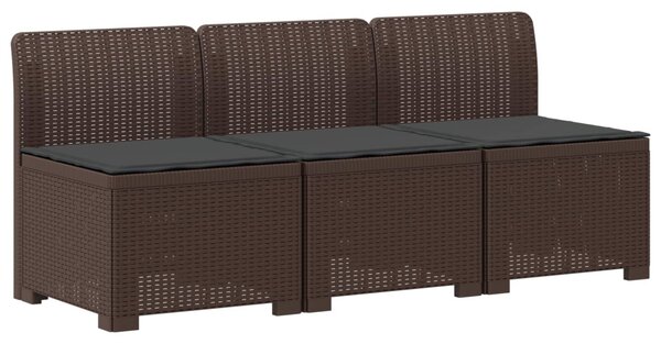 3-Fős Kerti Kanapé Párnákkal Rattan Hatással PP Barna