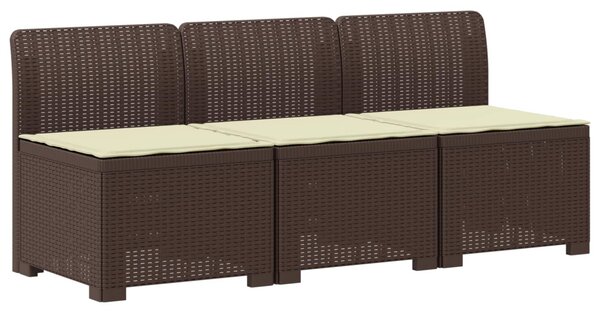 3-Fős Kerti Kanapé Párnákkal Rattan Hatással PP Barna
