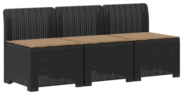 3-Fős Kerti Kanapé Párnákkal Rattan Hatással PP Antracitszürke