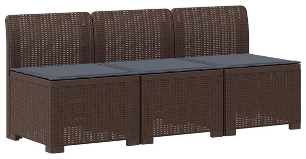 3-Fős Kerti Kanapé Párnákkal Rattan Hatással PP Barna