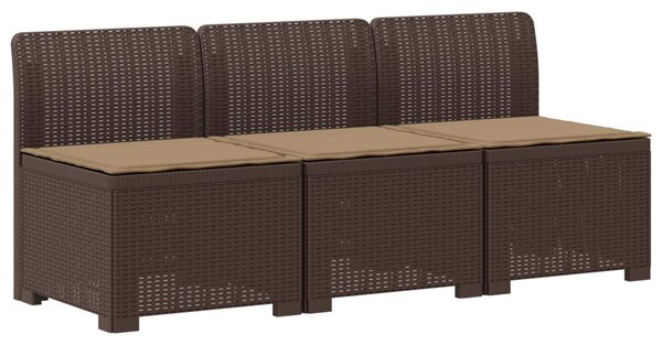 3-Fős Kerti Kanapé Párnákkal Rattan Hatással PP Barna