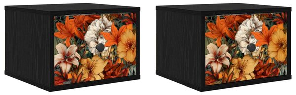 Fali éjjeli szekrény GENNEP 2 db Fekete Tölgy 36 x 33 x 25 cm