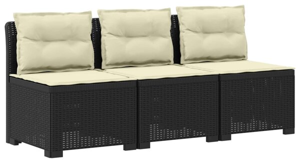 3-Fős Kerti Kanapé Párnákkal Rattan Hatással PP Antracitszürke