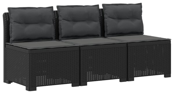 3-Fős Kerti Kanapé Párnákkal Rattan Hatással PP Antracitszürke