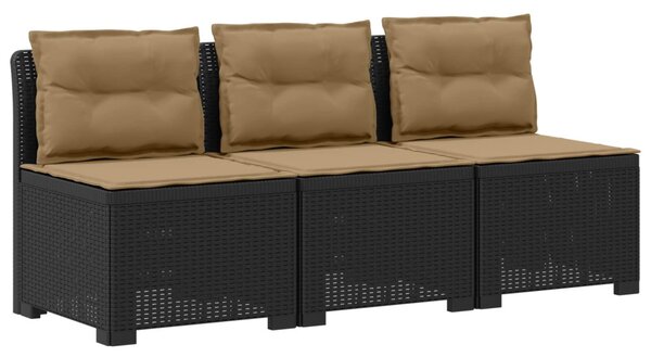 3-Fős Kerti Kanapé Párnákkal Rattan Hatással PP Antracitszürke