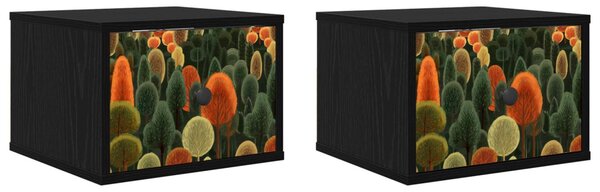 Fali éjjeli szekrény ZAANDAM 2 db Fekete Tölgy 36 x 33 x 25 cm