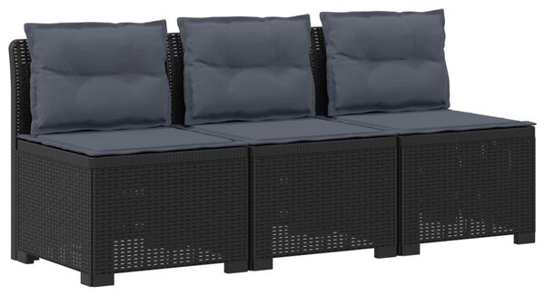 3-Fős Kerti Kanapé Párnákkal Rattan Hatással PP Antracitszürke