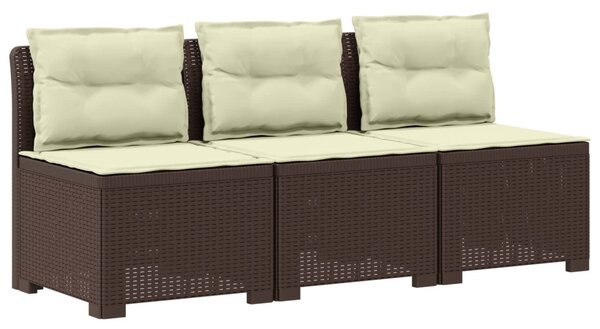 3-Fős Kerti Kanapé Párnákkal Rattan Hatással PP Barna