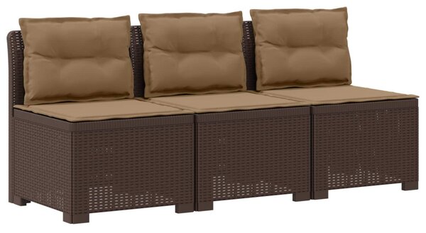 3-Fős Kerti Kanapé Párnákkal Rattan Hatással PP Barna