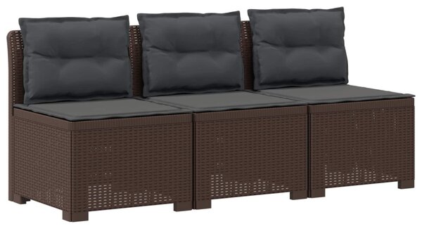 3-Fős Kerti Kanapé Párnákkal Rattan Hatással PP Barna
