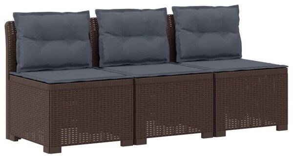 3-Fős Kerti Kanapé Párnákkal Rattan Hatással PP Barna
