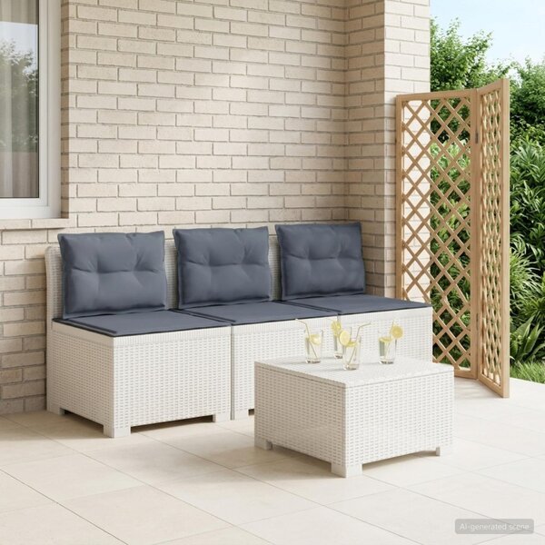 3-Fős Kerti Kanapé Párnákkal Rattan Hatással PP Fehér