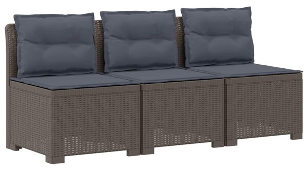 3-Fős Kerti Kanapé Párnákkal Rattan Hatással PP Világosszürke